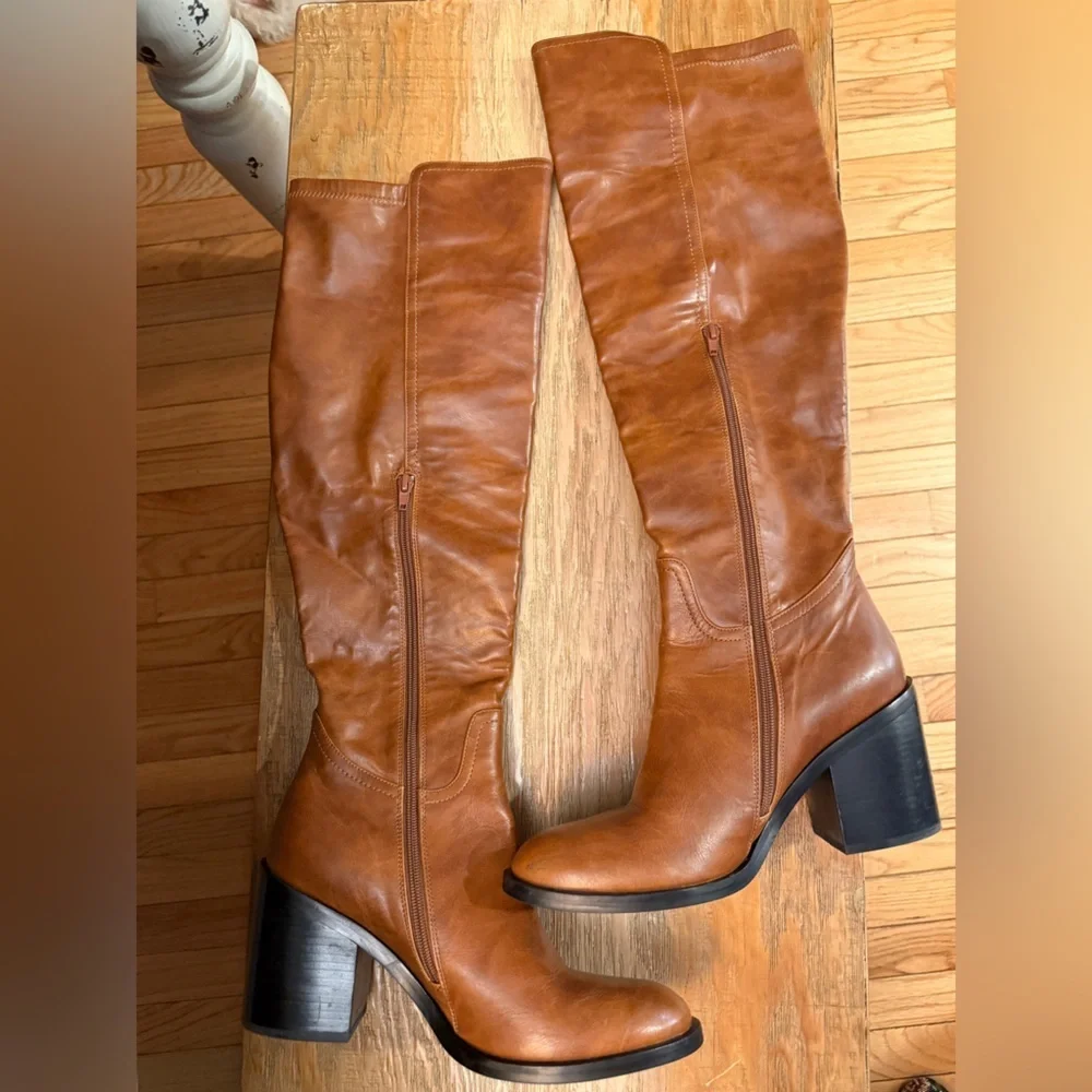 Jeffrey Campbell Woodvale Brown Over Knee Heeled Riding Style Boots
